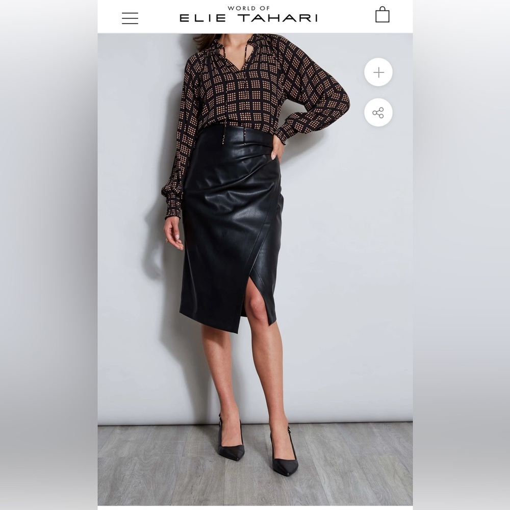 Tahari faux leather skirt size 6 midi black